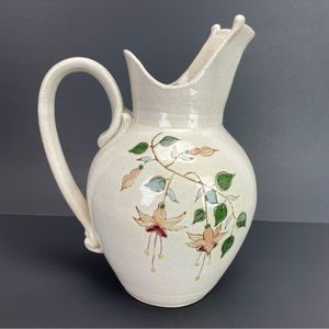 Lapointe Pottery Pitcher Hand Thrown Fuchsia Flower Floral Painted Vintage Rare